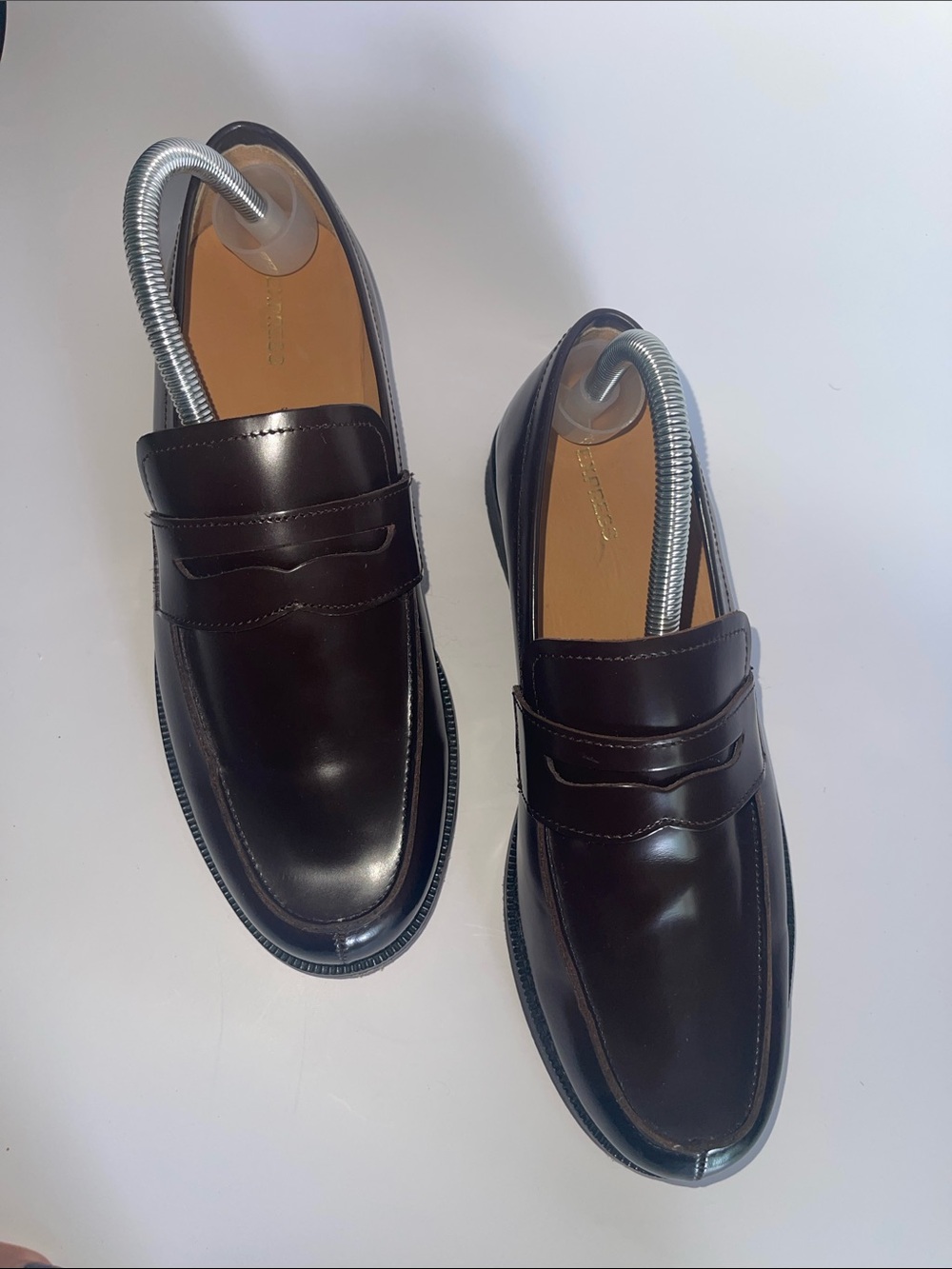 Express Men's Shiny Dark Brown Leather Penny Loafers